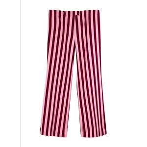 ALEXACHUNG Striped Wide Leg Trousers Pink Burgundy Small Maximal Whimsical Color